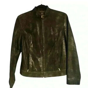 Valerie Stevens Jacket Black Suede Moto Casual Snake Pattern Embossed Size M